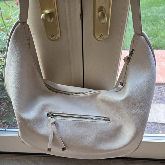 Anthropologie Lrg Shoulder Bag Woven Straw Pocket Vegan Leather Cream Slouchy - Picture 5 of 15